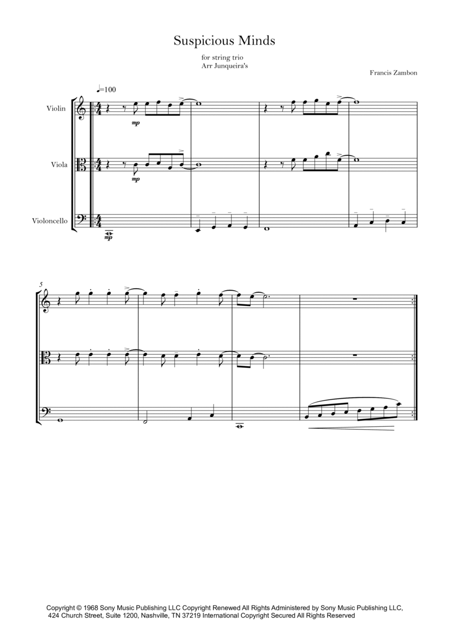 Suspicious Minds String Trio scores gallery preview page 1