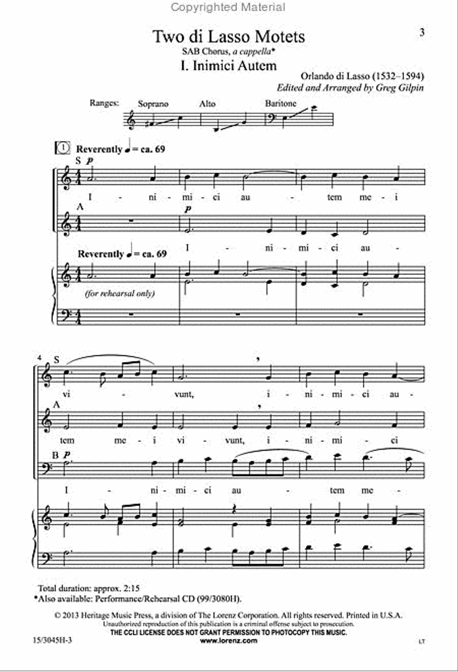 Two di Lasso Motets 3-Part scores gallery preview page 2