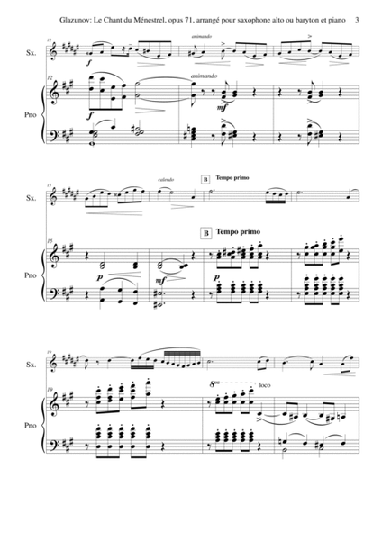 Alexandre Glazunov: Le Chant du Ménestrel (The Minstral's Song), op. 71, arranged for Eb alto or bar