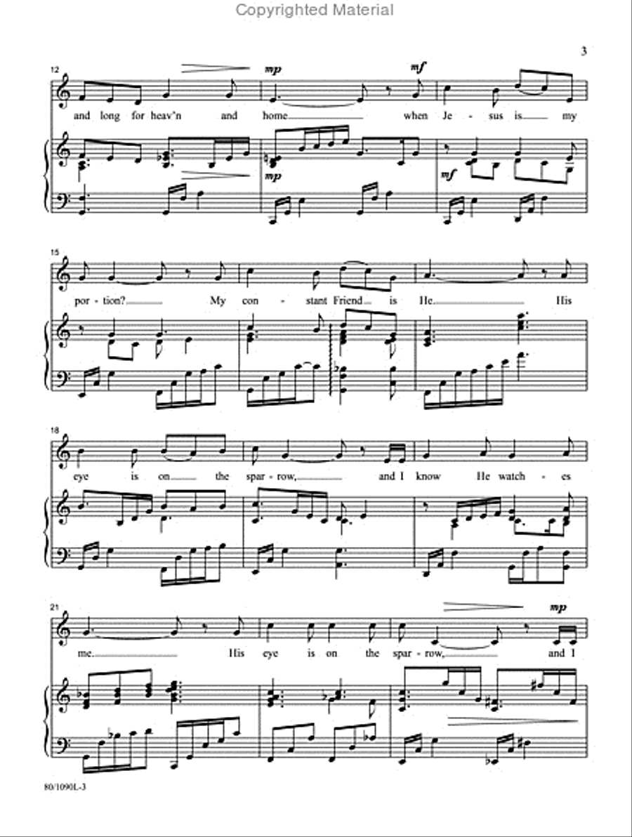 His Eye Is on the Sparrow - Vocal Solo Medium Voice scores gallery preview page 3