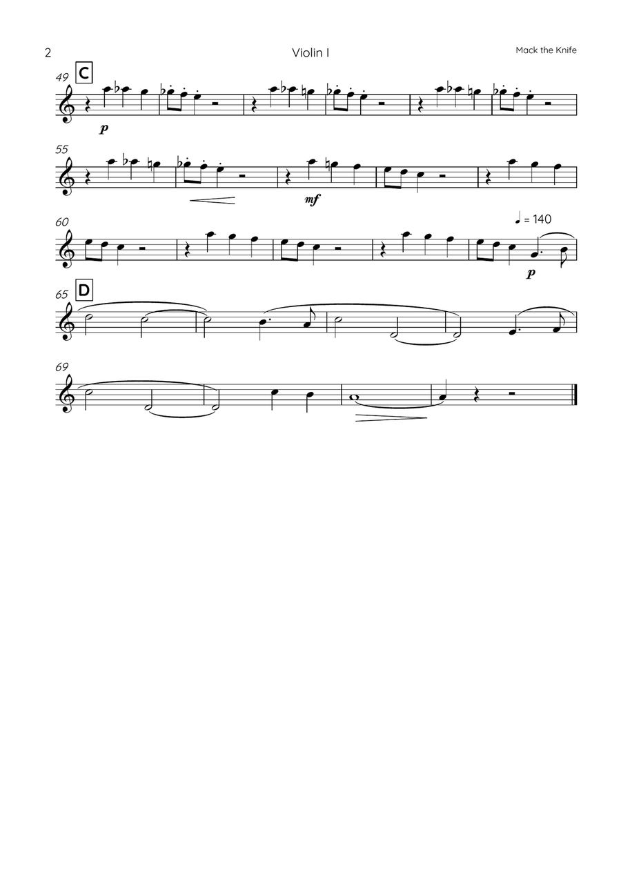 Mack The Knife String Quartet scores gallery preview page 6