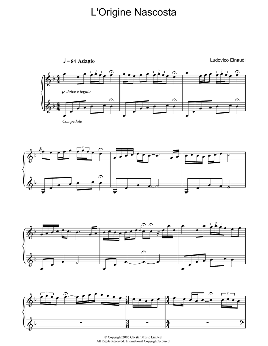 L'Origine Nascosta Piano Solo scores gallery preview page 1