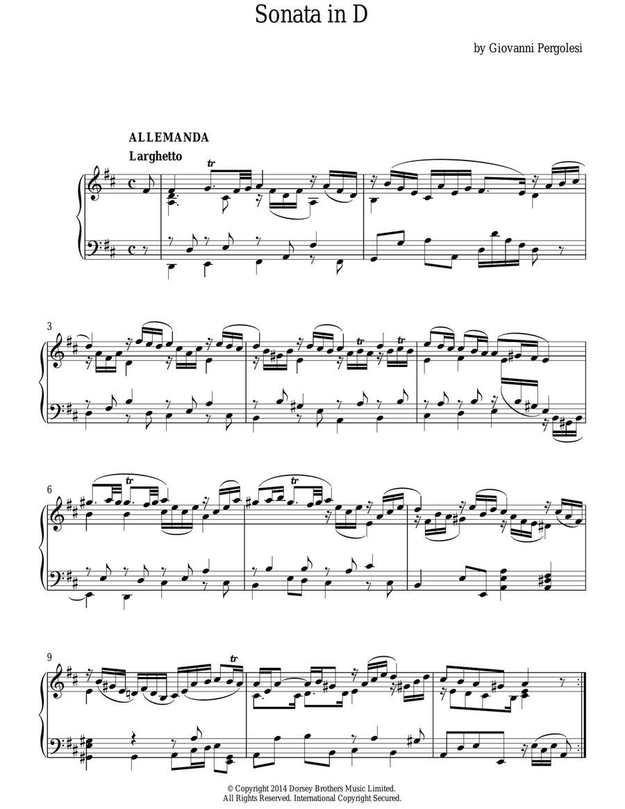 Harpsichord Sonata In D Major Harpsichord scores gallery preview page 1