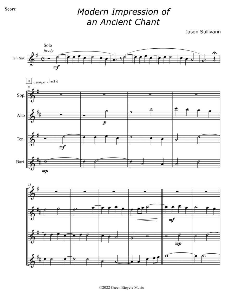 Modern Impression of an Ancient Chant Saxophone Quartet scores gallery preview page 1