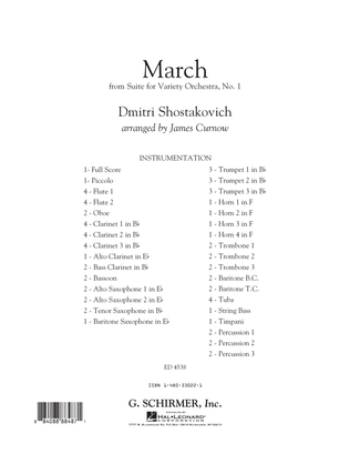 Book cover for March from Suite for Variety Orchestra, No. 1 - Conductor Score (Full Score)