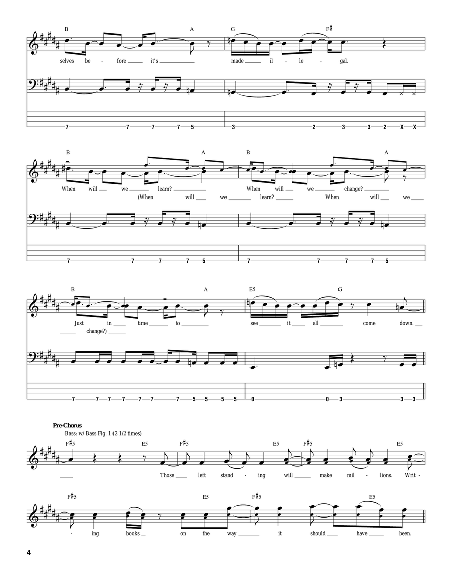 Warning Warning Bass Guitar Tablature scores gallery preview page 4