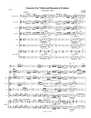Bach BWV 1060 Concerto For Bassoon and Violin Complete Score and Parts
