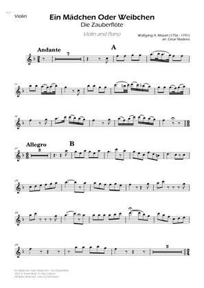 Ein Mädchen Oder Weibchen - Violin and Piano (Individual Parts)