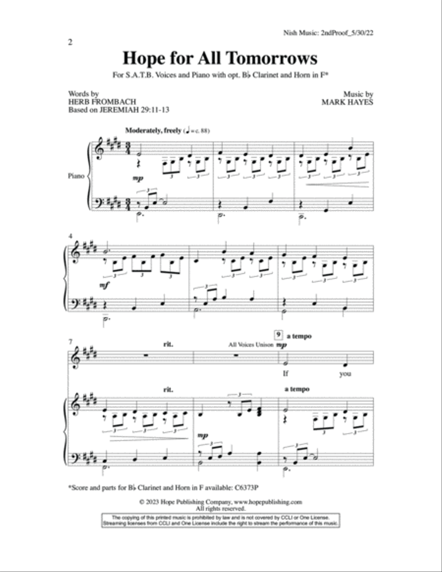 Hope for all Tomorrows Hope for all Tomorrows Choir scores gallery preview page 2