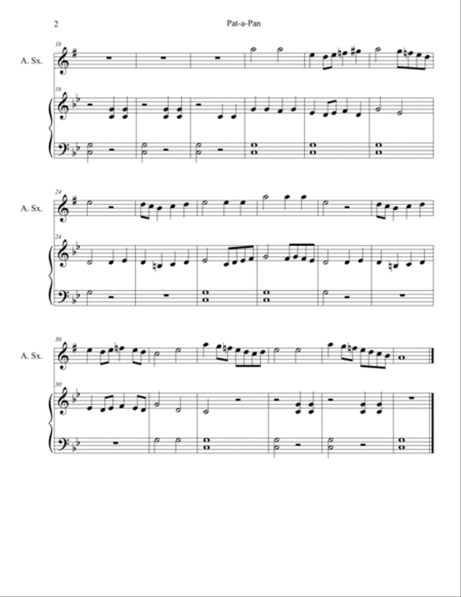 Pat A Pan Duet for Alto Sax and Piano Woodwind Duet scores gallery preview page 2
