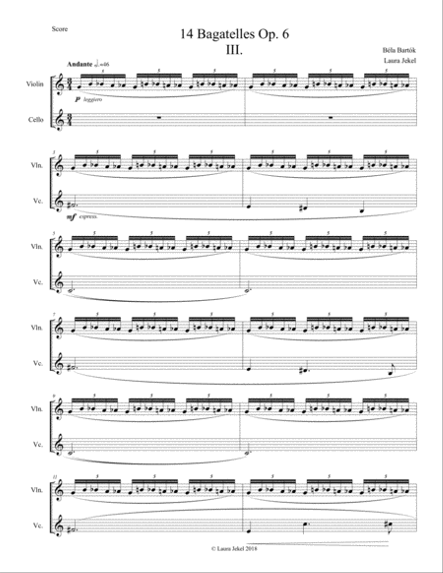 Five Bagatelles by Bartok for Violin and Cello Duet String Duet scores gallery preview page 4