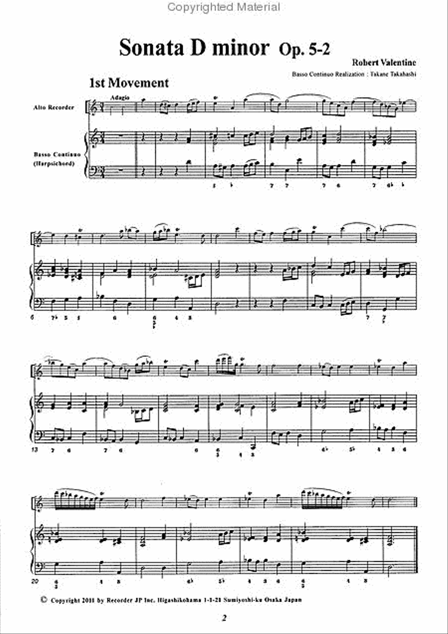Sonata in D minor, Op. 5-2 Alto Recorder scores gallery preview page 3