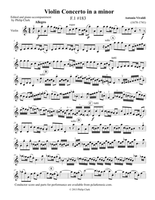 Violin Concerto in a minor F1 #183 (Violin part only)