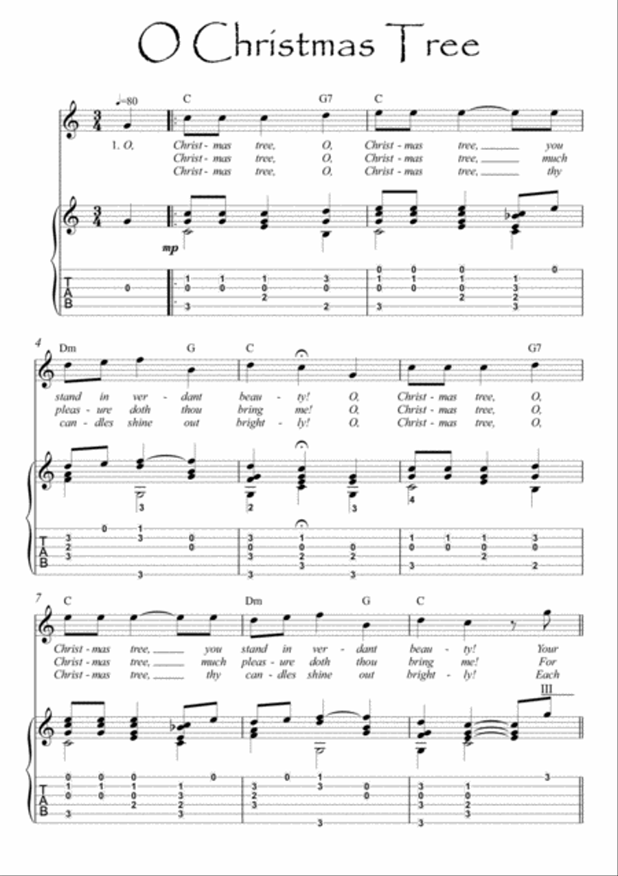 O Christmas Tree Christmas carol guitar fingerstyle Acoustic Guitar scores gallery preview page 1