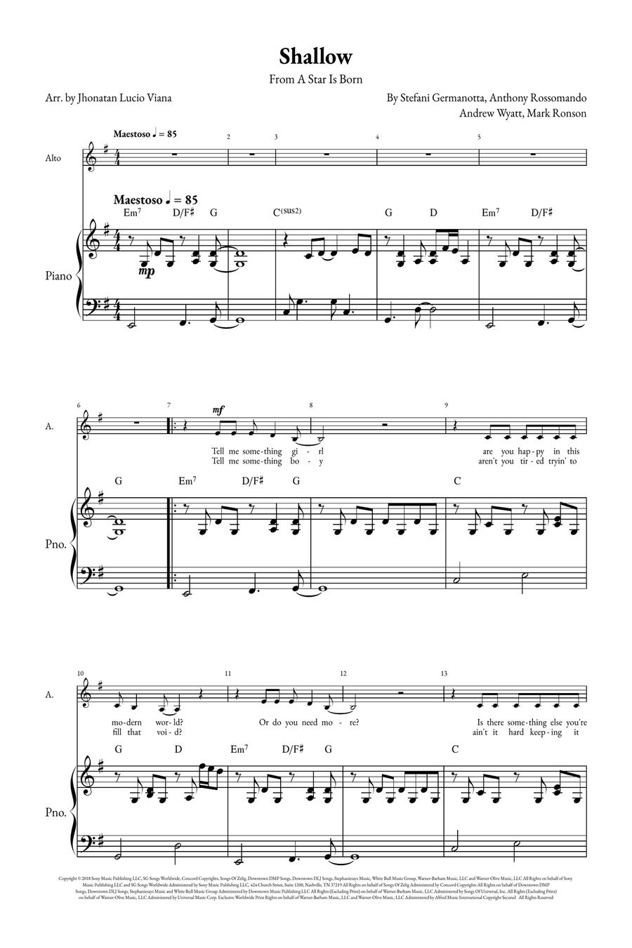 Shallow A Cappella scores gallery preview page 1