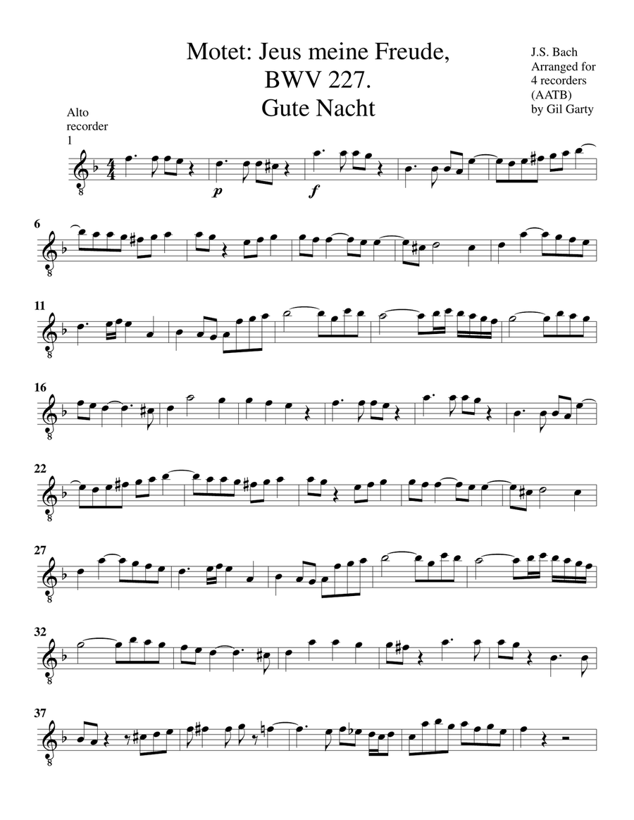 Gute Nacht from Motet: Jesu, meine Freude, BWV 227 (arrangement for 4 recorders in d minor) Alto Recorder scores gallery preview page 5