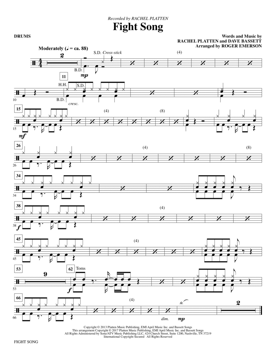 Fight Song (arr. Roger Emerson) - Drums Choir scores gallery preview page 1