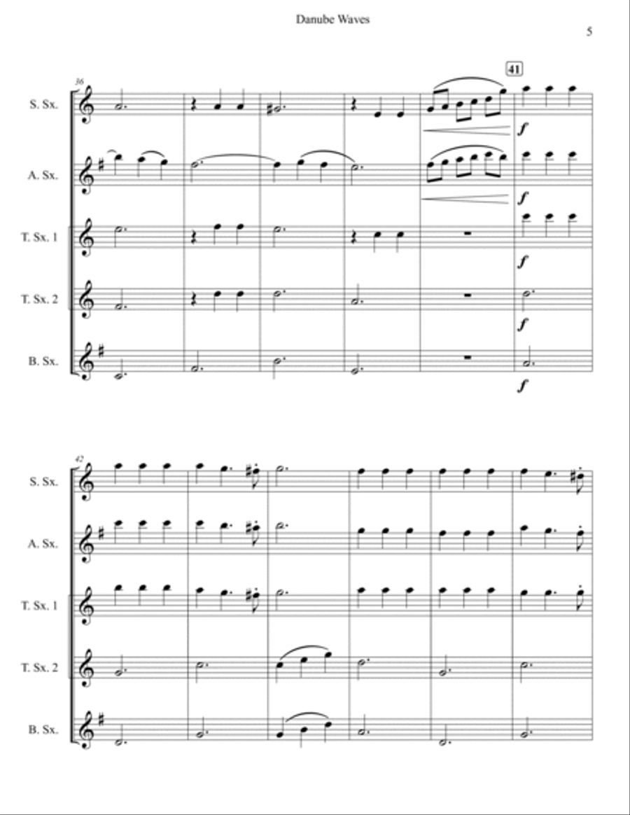 Danube Waves Waltz for Saxophone Quintet Saxophone Quintet scores gallery preview page 5