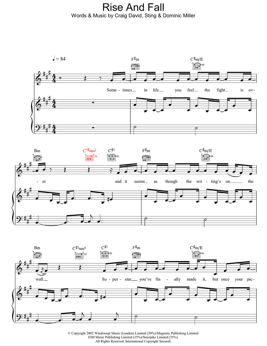 Rise And Fall Piano, Vocal, Guitar scores gallery preview page 1