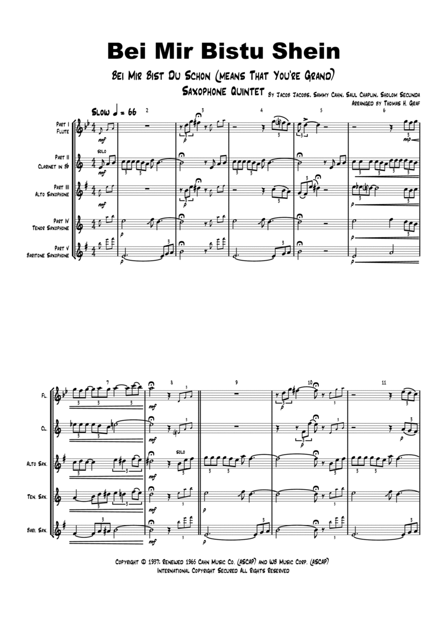 Bei Mir Bist Du Schon (means That You're Grand) Woodwind Quintet scores gallery preview page 1