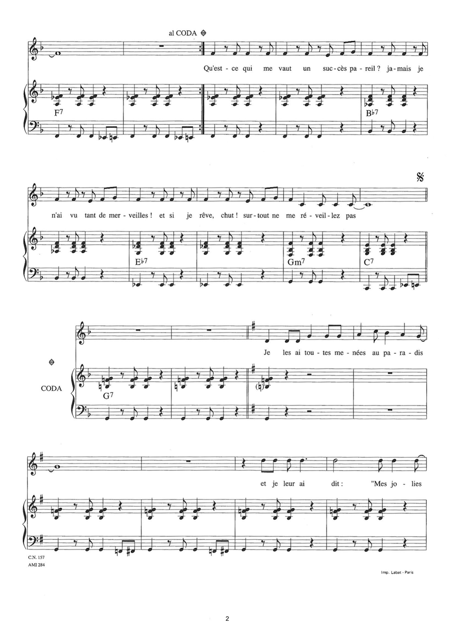 Toutes Les Filles M'ont Suivi Piano, Vocal scores gallery preview page 2