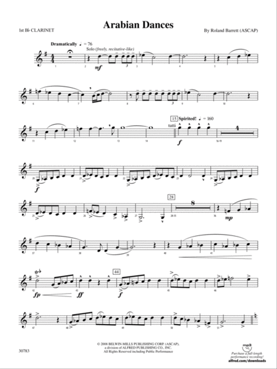 Arabian Dances: 1st B-flat Clarinet Concert Band scores gallery preview page 1