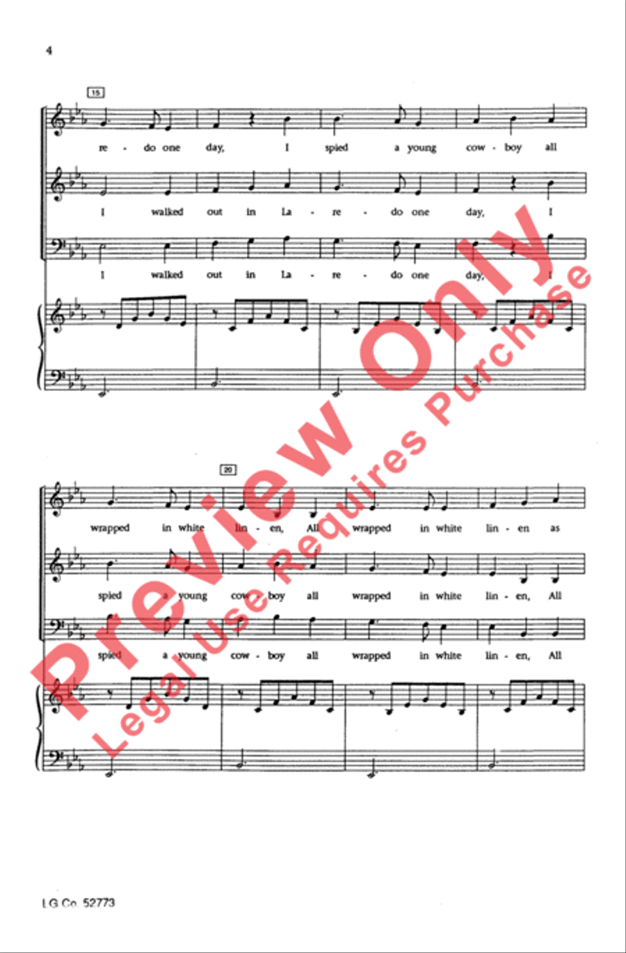 The Streets of Laredo The Streets of Laredo 4-Part scores gallery preview page 3