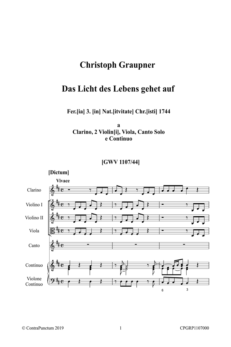 Graupner Christoph Cantata Das Licht des Lebens gehet auf GWV 1107/44 Large Ensemble scores gallery preview page 5