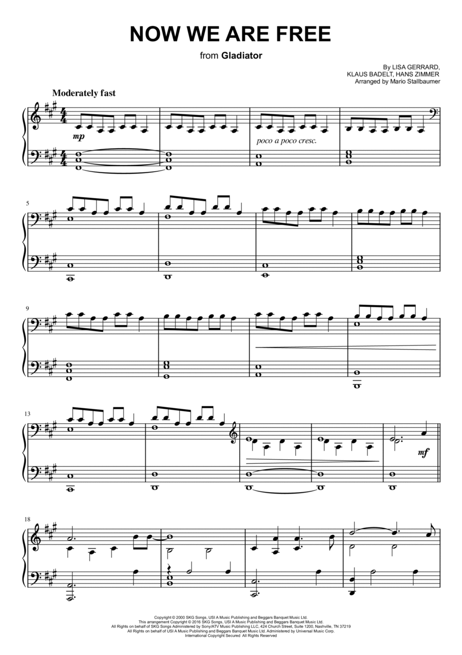 Now We Are Free Piano Solo scores gallery preview page 1