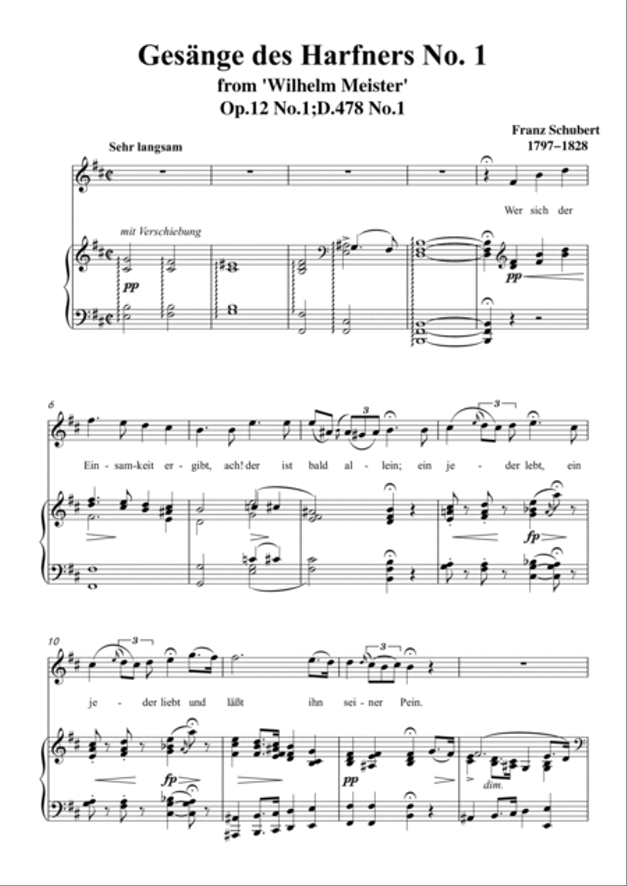 Schubert-Gesänge des Harfners,Op.12 No.1 in b minor,for Vocal and Piano Voice scores gallery preview page 2