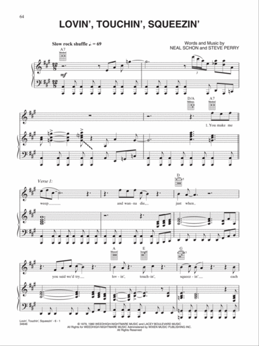 Lovin', Touchin', Squeezin' Piano, Vocal, Guitar scores gallery preview page 1