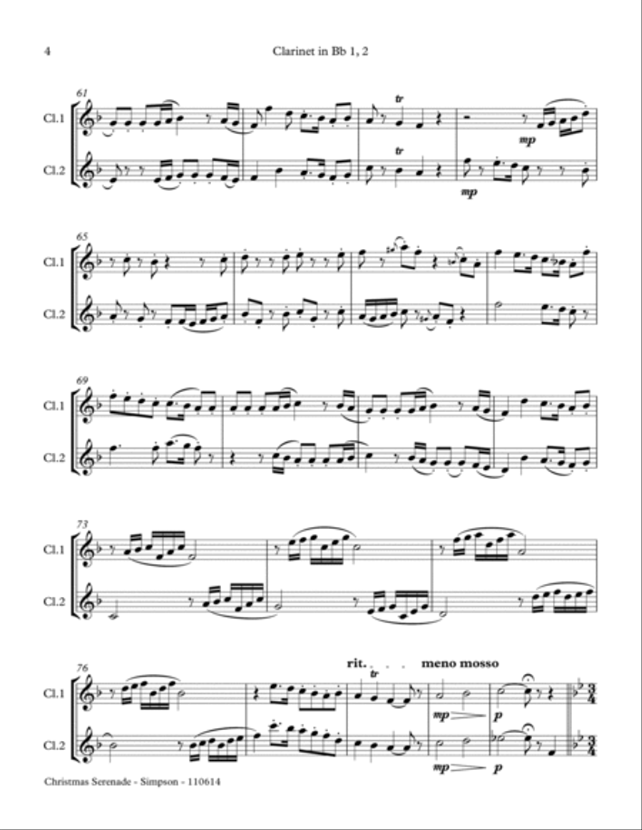 Christmas Serenade for 2 Bb Clarinets Christmas Serenade for 2 Bb Clarinets Clarinet Duet scores gallery preview page 4