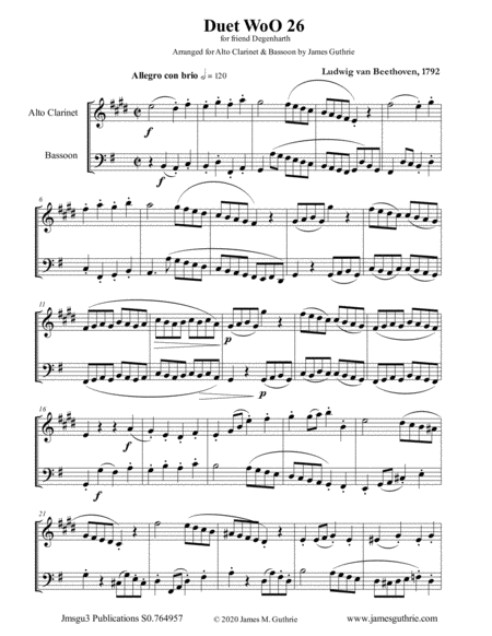 Beethoven: Duet WoO 26 for Alto Clarinet & Bassoon image number null