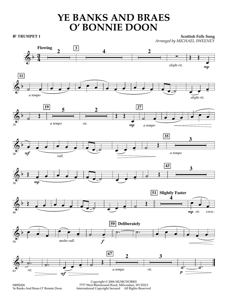 Ye Banks and Braes o' Bonnie Doon - Bb Trumpet 1 Concert Band scores gallery preview page 1