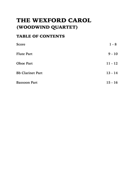 The Wexford Carol (Woodwind Quartet): Flute, Oboe, Clarinet and Bassoon image number null