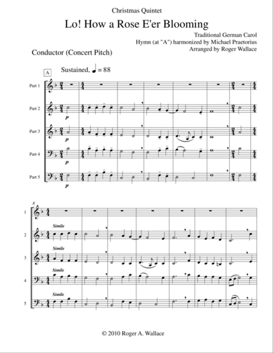 Lo! How a Rose E’er Blooming (Brass Quintet) Brass Quintet scores gallery preview page 2