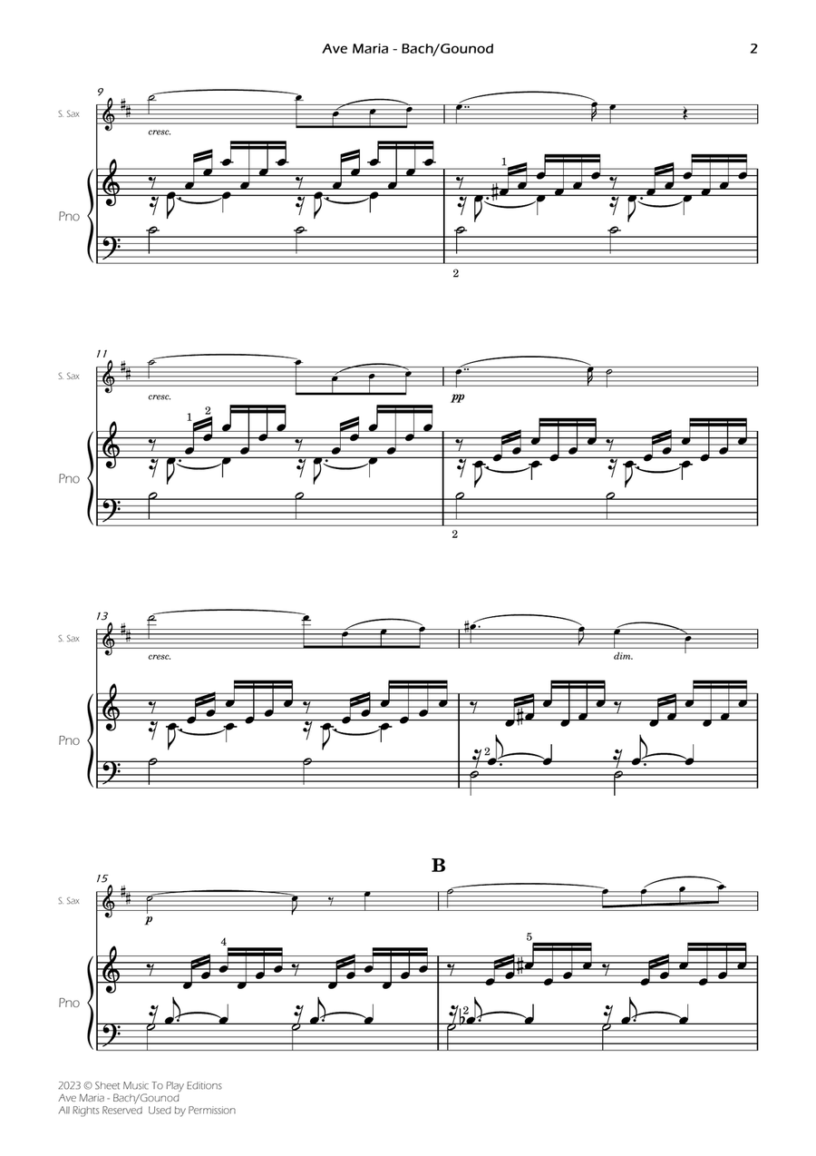 Ave Maria by Bach/Gounod - Soprano Sax and Piano (Full Score and Parts) Soprano Saxophone scores gallery preview page 3
