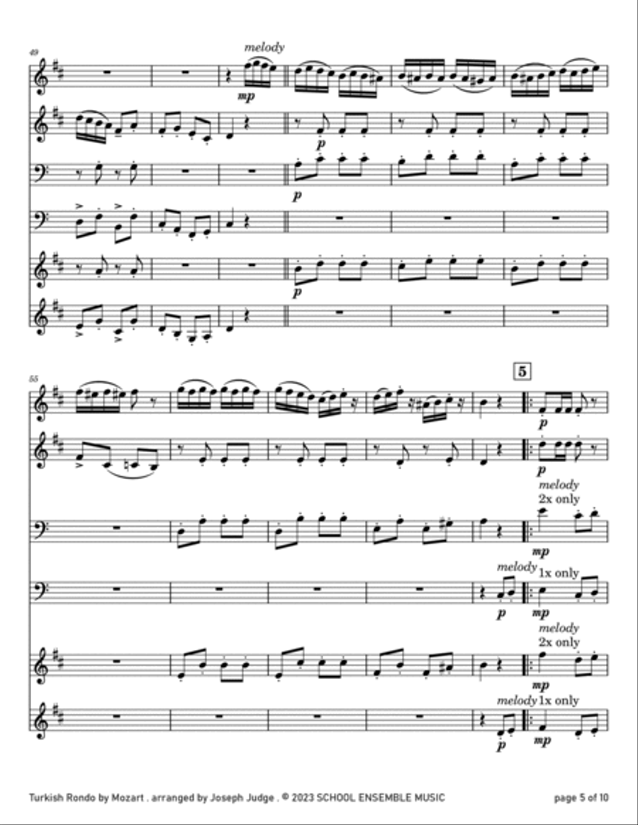 Turkish Rondo by Mozart for Brass Quartet in Schools Brass Quartet scores gallery preview page 5