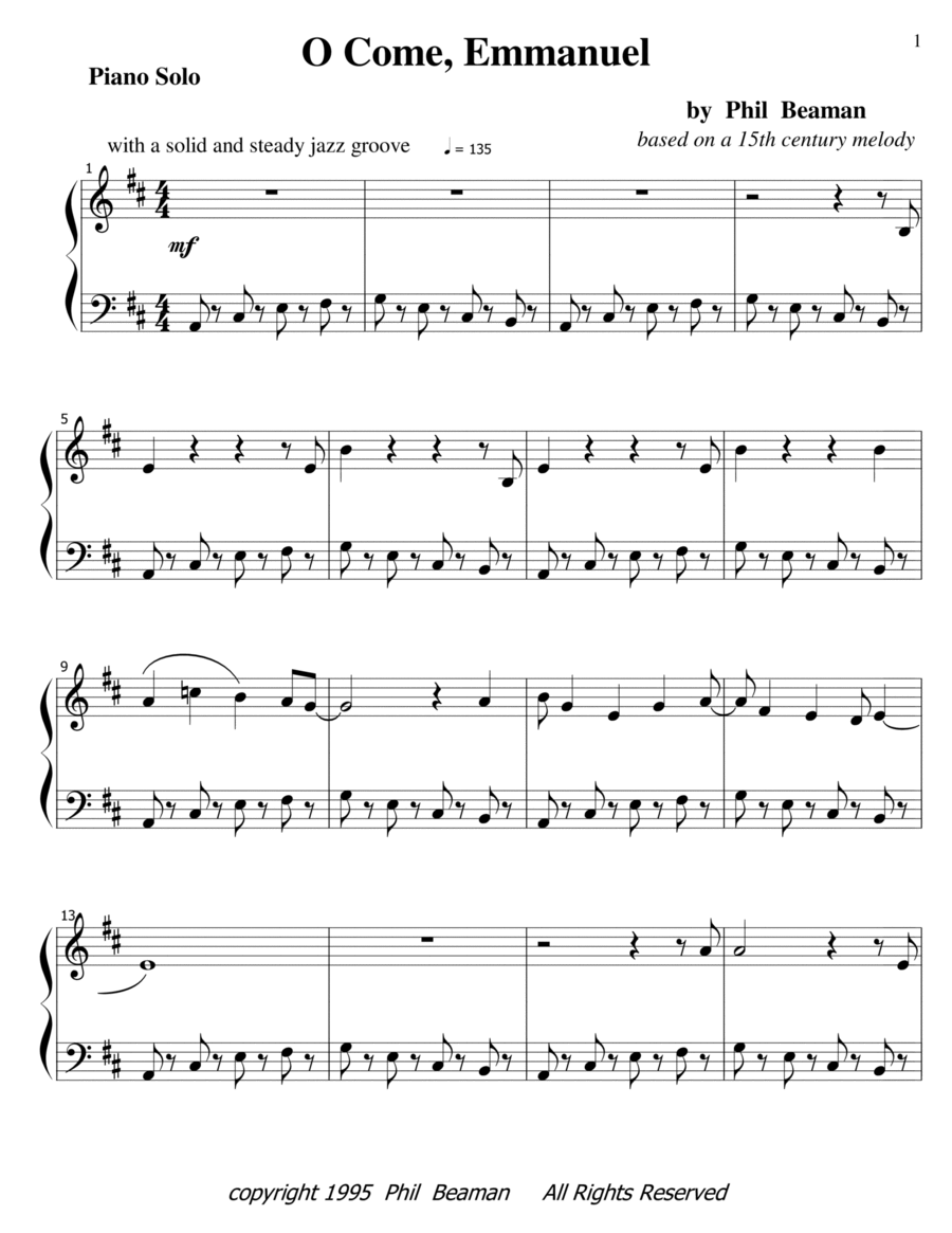 O Come, Emmanuel Piano Solo scores gallery preview page 1