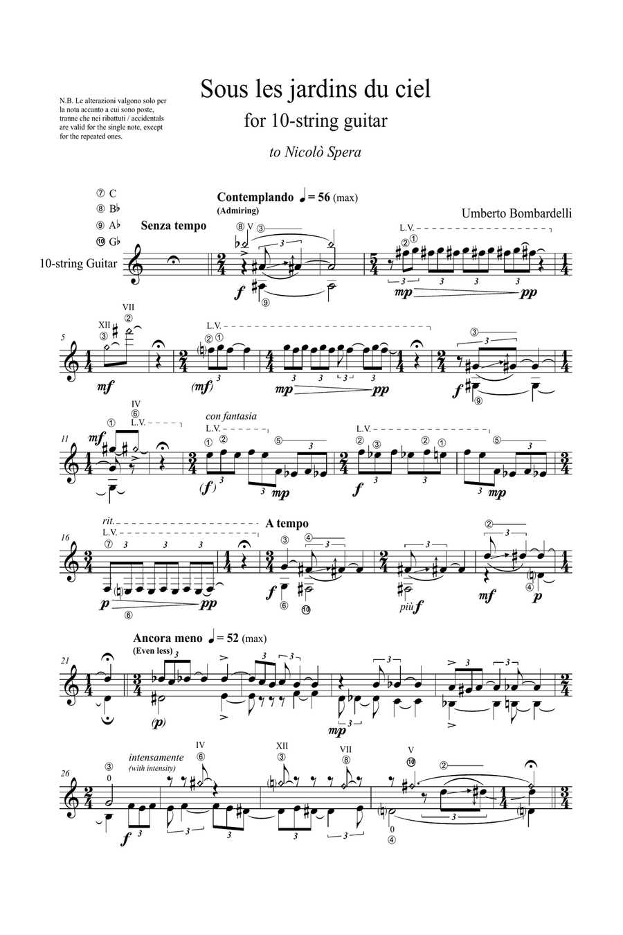 Umberto BOMBARDELLI: Sous les jardins du ciel (ES-23-030) - Score Only Guitar Ensemble scores gallery preview page 2