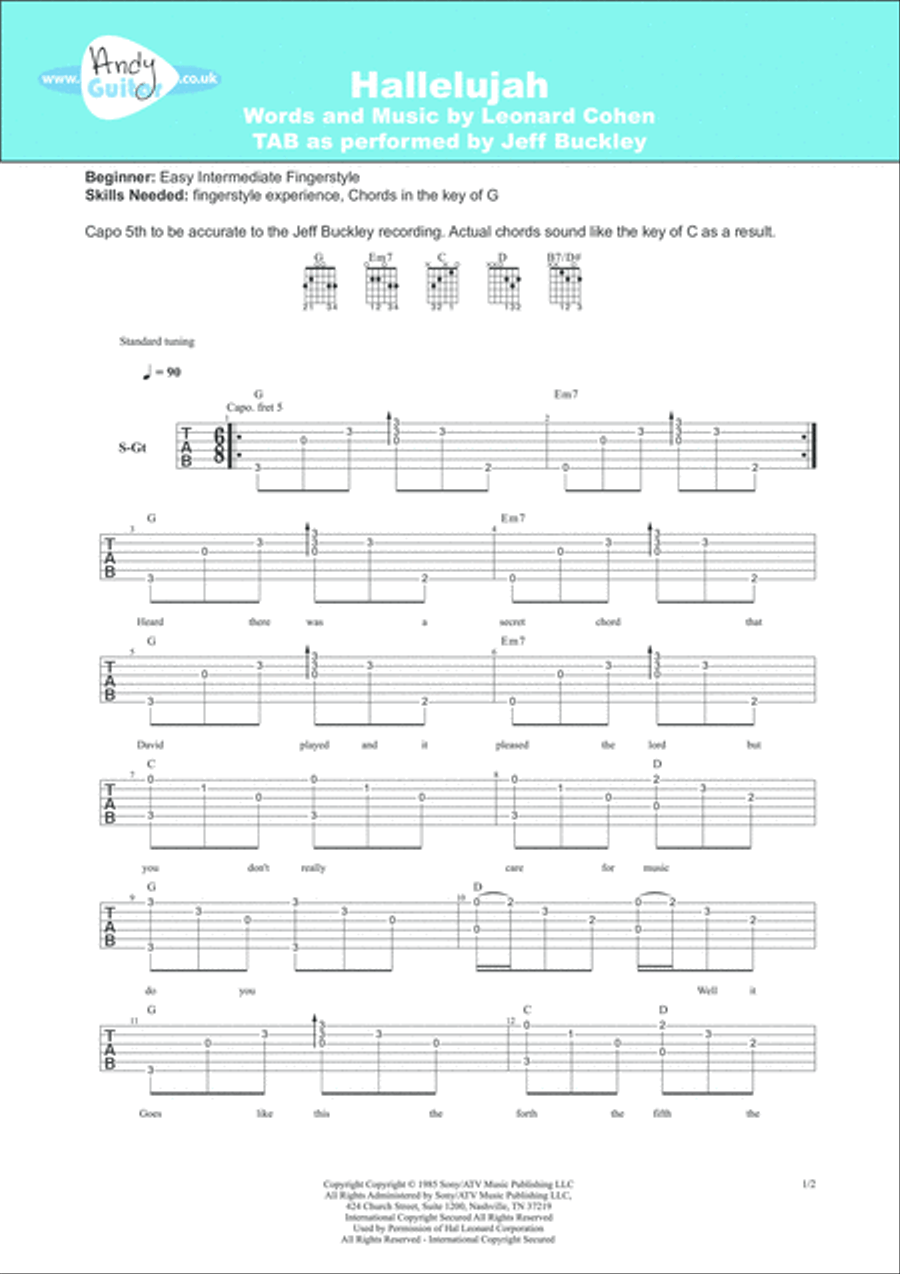 Hallelujah Guitar scores gallery preview page 1