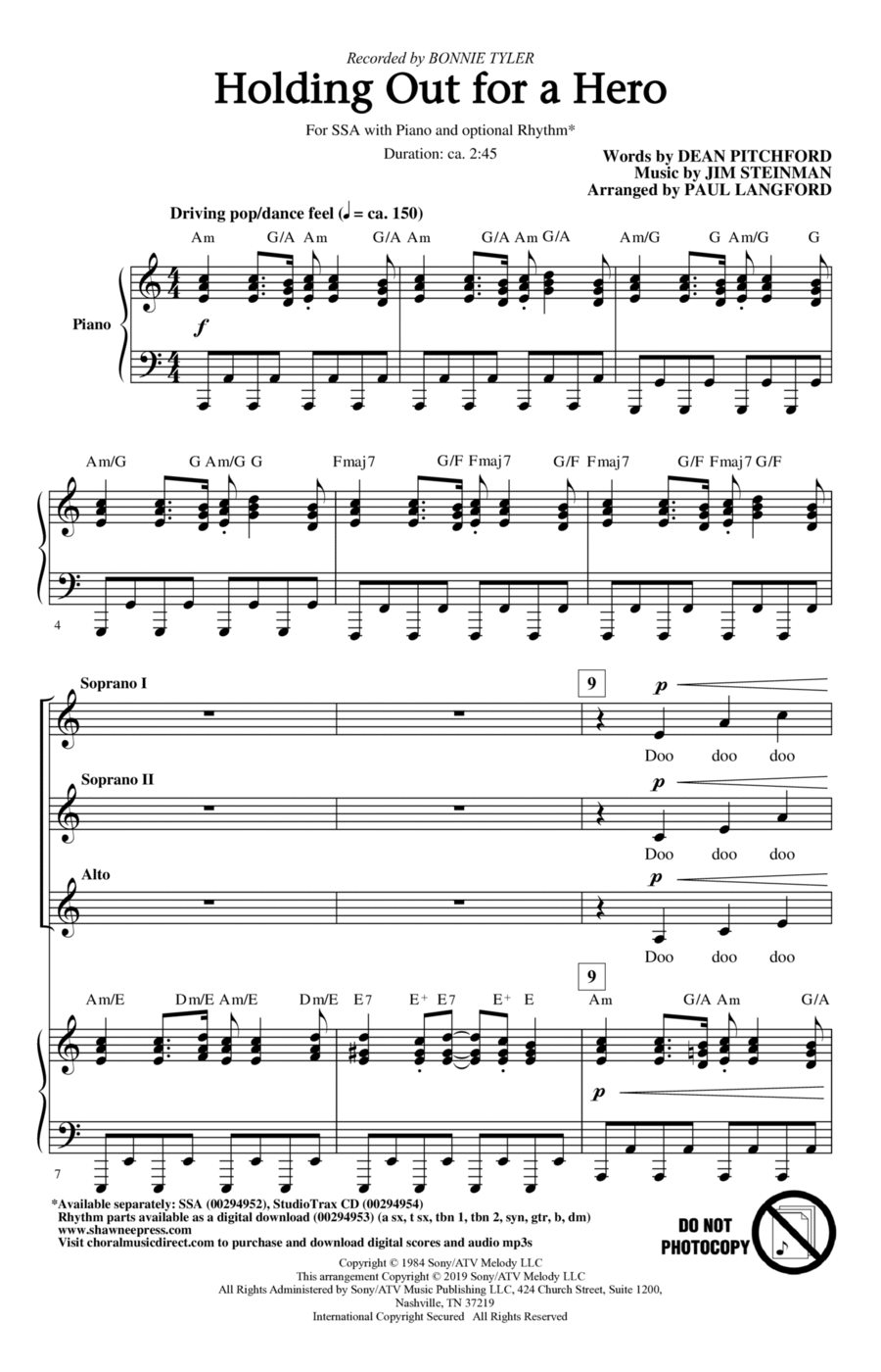 Holding Out For A Hero (from Footloose) (arr. Paul Langford) SSA scores gallery preview page 1