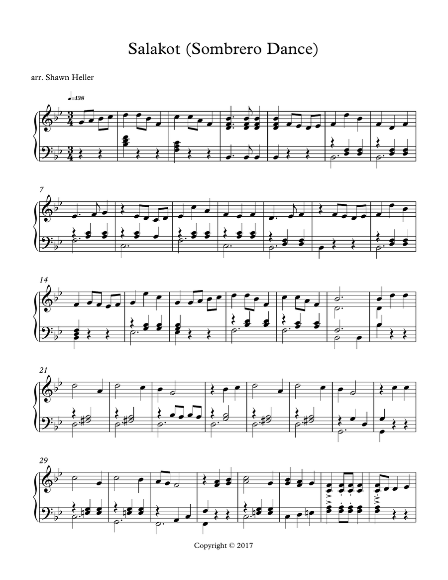 Sombrero Dance (Salakot) Easy Piano scores gallery preview page 2