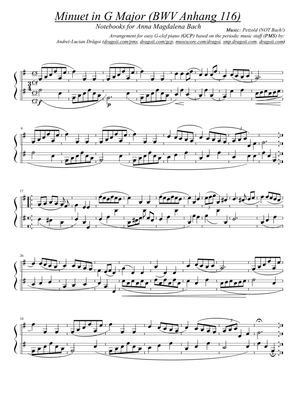 Petzold (NOT Bach!) - Minuet in G Major (BWV Anhang 116) - G-clef piano (GCP) arr. based on PMS