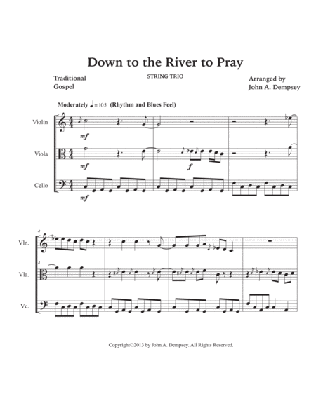 Down to the River to Pray (String Trio): Violin, Viola and Cello image number null