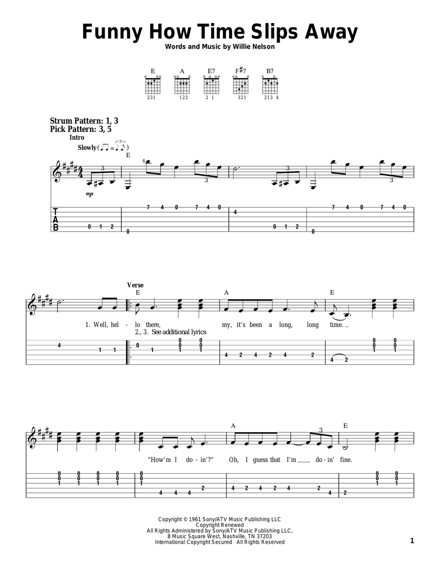 Funny How Time Slips Away Electric Guitar scores gallery preview page 1