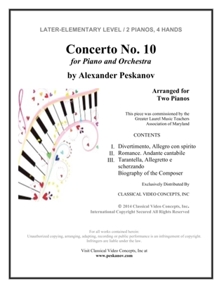 Book cover for Concerto No.10 "Italian Concerto" (First Edition) for Piano and Orchestra