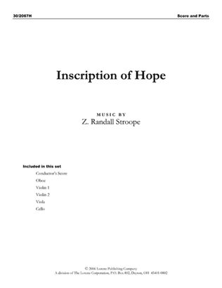 Book cover for Inscription of Hope - Score and Parts