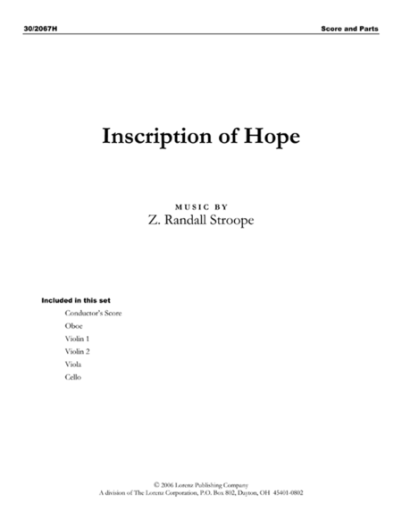 Inscription of Hope - Score and Parts