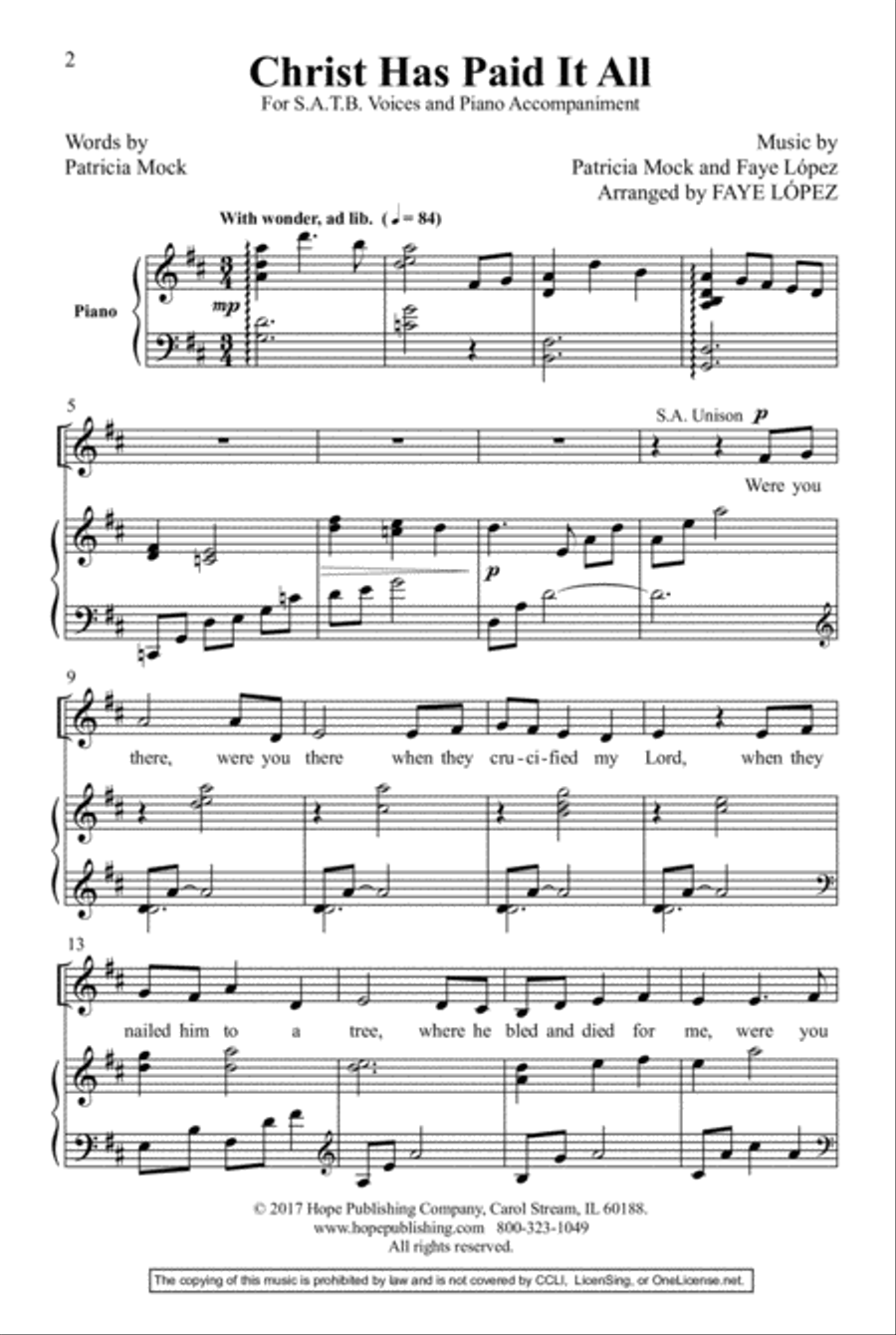 Christ Has Paid It All-SATB 4-Part scores gallery preview page 2